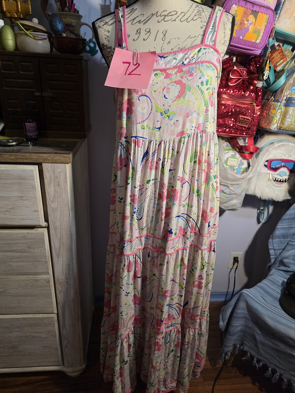 Crown & Ivy Maxi Dress White Pink And Green Floral Print Size 16